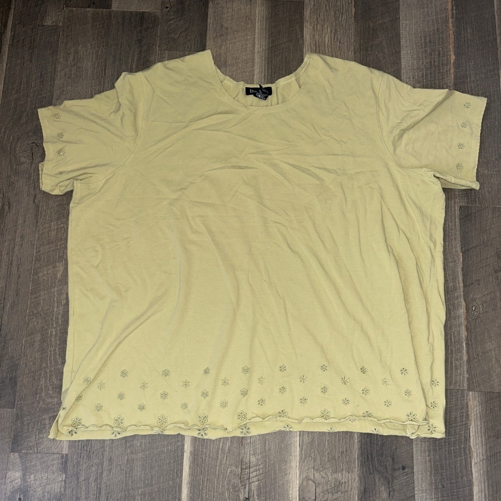 Denim Co Womens Shirt 3X Light Green Embroidered Short Sleeve Cotton Blend